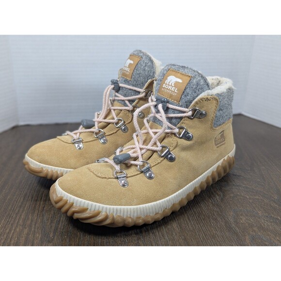 Sorel Out N About Conquest Boot Womens 6 Waterproof Suede Carmel Brown Sherpa - Picture 1 of 14